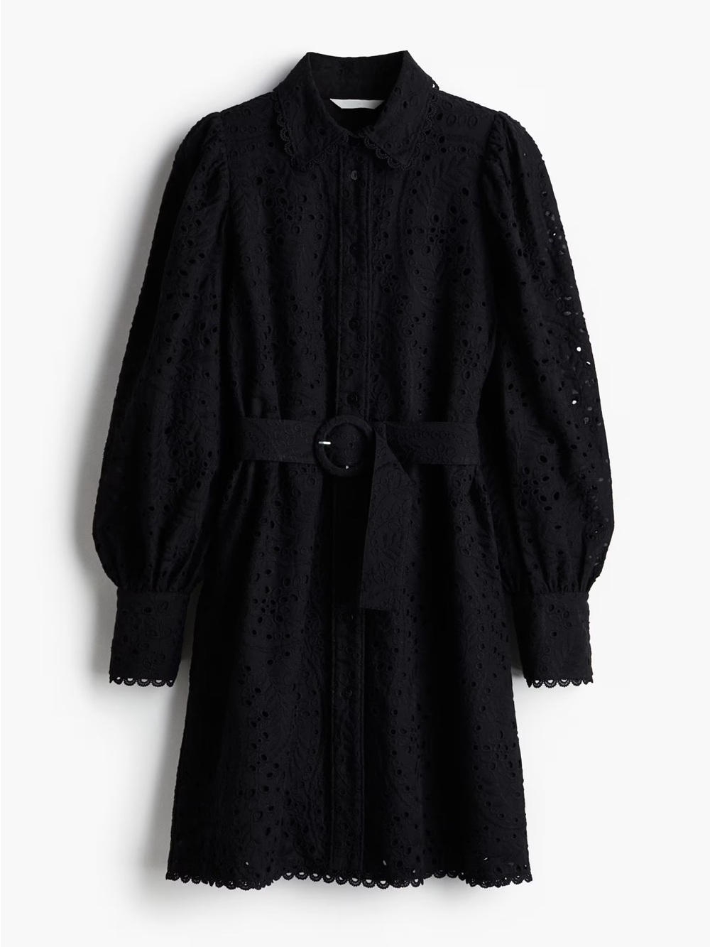 H&M NAVY Eyelet Belted Shirt Dress